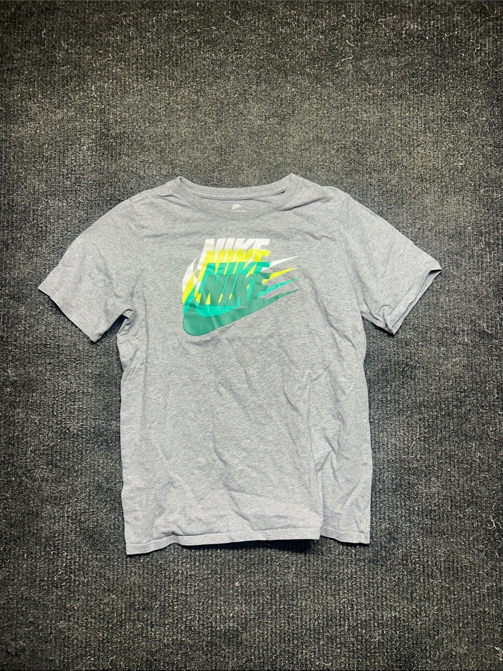 Nike Kids Light Gray T-Shirt with Green & Yellow Swoosh